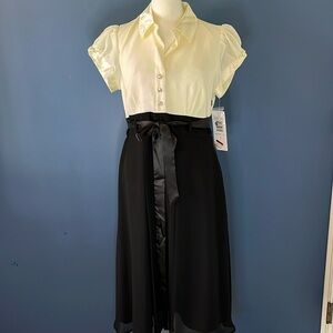 Signature by Robbie Bee, black & ivory formal dress, satin collar/sleeve detail